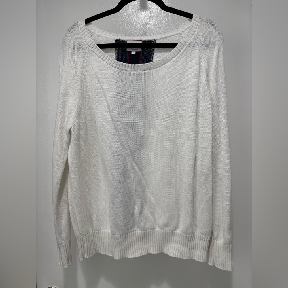 Pink Pineapple Elegant White Women's Scoop Neck Sweater 100% Cotton Medium